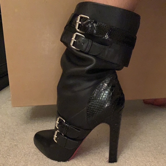 Christian Louboutin Dark Burgundy Python and Leather Loubi Bike Boots Size 39 Christian Louboutin Dark Burgundy Python and Leather Loubi Bike Boots Size 39